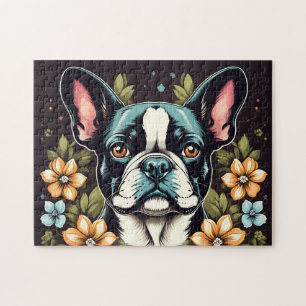 Floral Boston Terrier Jigsaw Puzzle