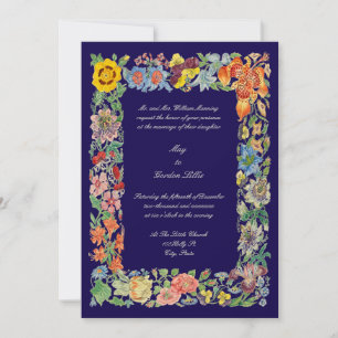 Floral Botanical Art Multi Coloured Border Wedding Invitation
