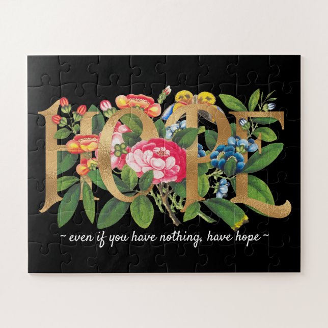 Floral Botanical Black Hope Gold Foil Elegant Jigsaw Puzzle (Horizontal)