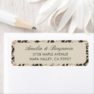 Floral Botanical Black Ivory Return Address