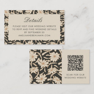 Floral Botanical Black Ivory Wedding RSVP QR Code Enclosure Card