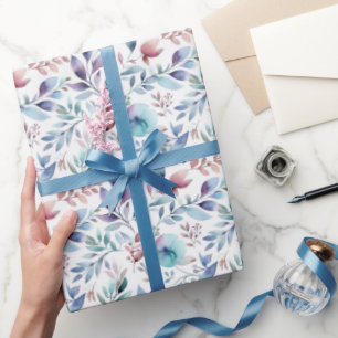 Floral  Botanical Blue Pink Watercololor Wrapping Paper