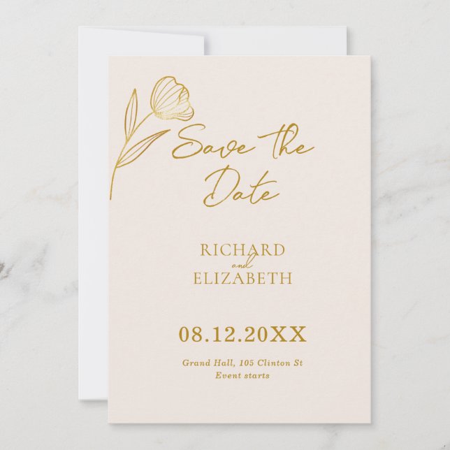 Floral Botanical Boho Minimal Wedding Save The Date (Front)