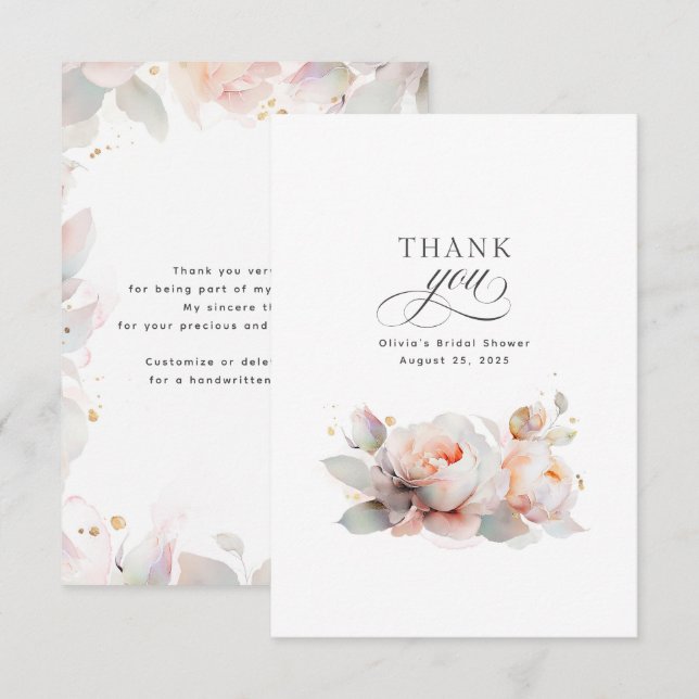 Floral Botanical Bridal Shower Thank You Card (Front/Back)
