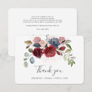 Floral Botanical Burgundy Wedding Thank You Card