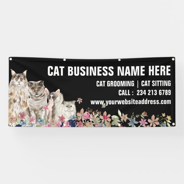 Floral Botanical Cat Sitter Grooming Banner (Horizontal)