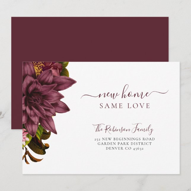 Floral botanical chic elegant moving announcement (Front/Back)