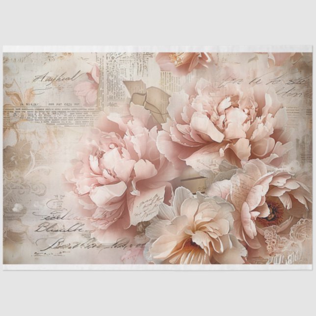 Floral Botanical Collage Pastel Peonies Decoupage Tissue Paper (Front)