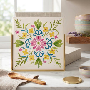 Floral Botanical Decorative Ceramic Tile Colourful