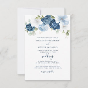 Floral Botanical Dusty Blue Greenery Wedding Invitation