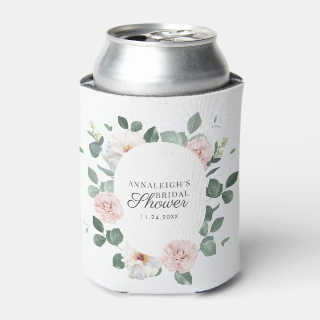 Floral Botanical Elegant Bridal Shower Can Cooler (Can Front)