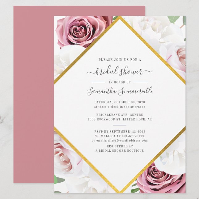 Floral Botanical Elegant Script Bridal Shower Invitation (Front/Back)