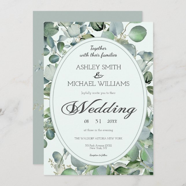 Floral Botanical Eucalyptus Greenery Wedding Invitation (Front/Back)