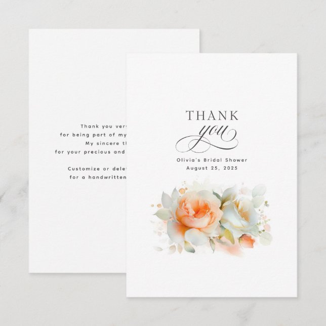 Floral Botanical Fall Bridal Shower Thank You (Front/Back)