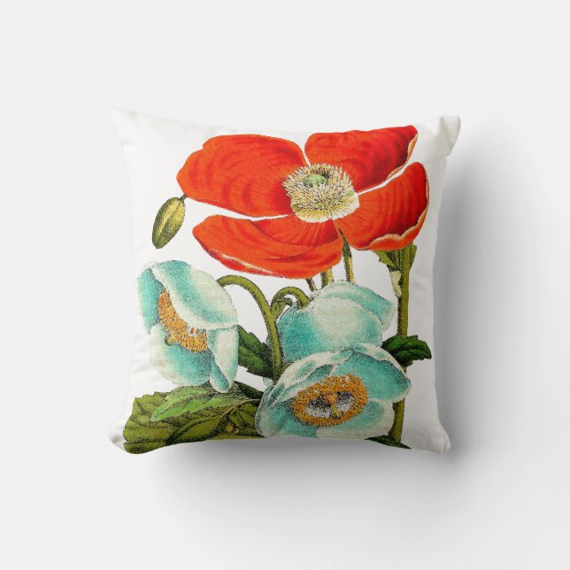Floral Botanical Flowers Poppies Throw Pillow (Front)