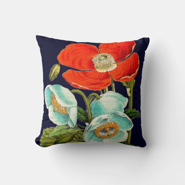 Floral Botanical Flowers Poppies Throw Pillow (Front)