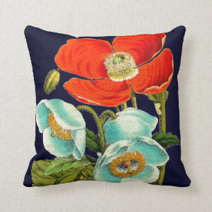 Floral Botanical Flowers Poppies Throw Pillow