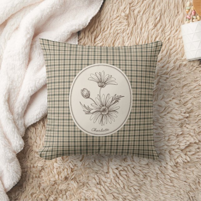 Floral Botanical Gingham Vintage  Cushion (Blanket)