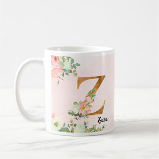 Floral Botanical Gold Initial Letter Z Coffee Mug