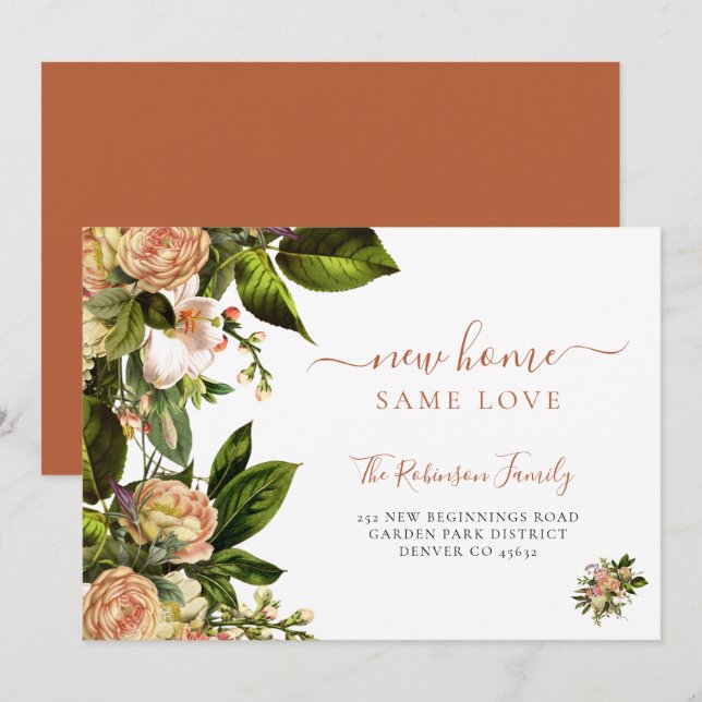 Floral botanical greenery elegant moving announcement (Front/Back)