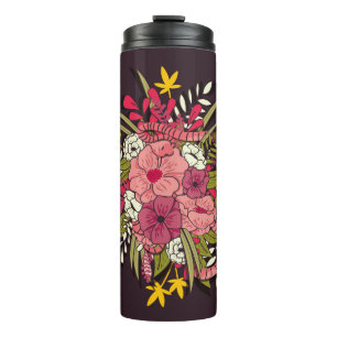 Floral botanical hand drawn vibrant vintage illust thermal tumbler