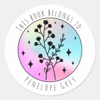 Floral Botanical Hologram Pastel Book Plate Classic Round Sticker