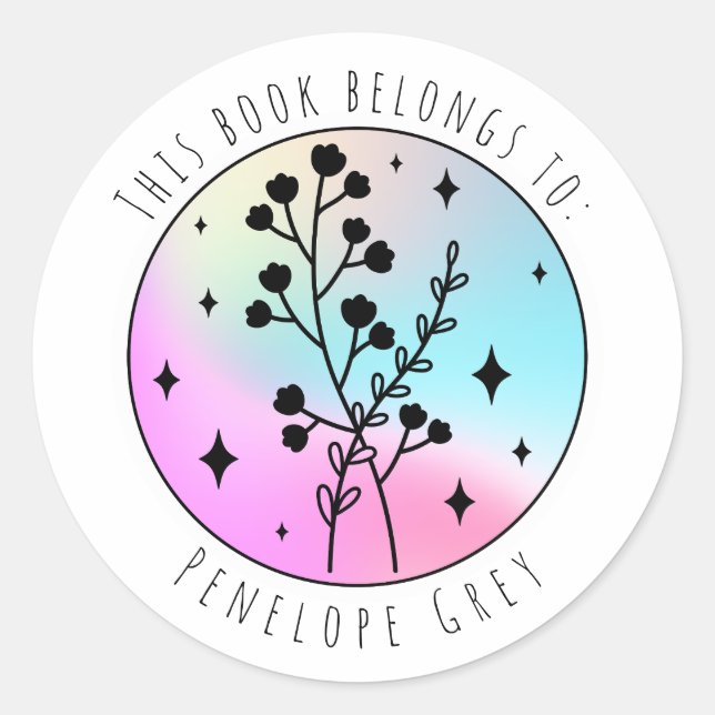 Floral Botanical Hologram Pastel Book Plate Classic Round Sticker (Front)