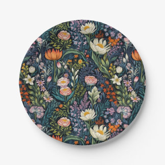 Floral botanical illustration paper plate