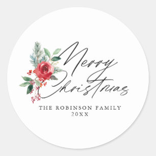 Floral botanical merry christmas sticker
