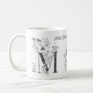Floral Botanical MOM Monogram Custom Text Elegant Coffee Mug