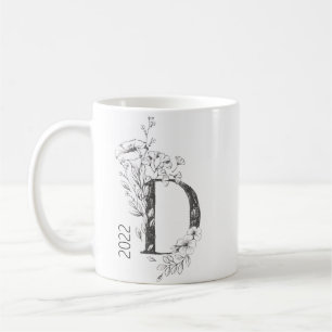 Floral Botanical Monogram   Custom Text Elegant Co Coffee Mug
