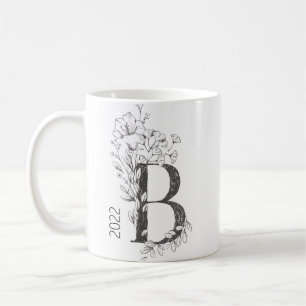 Floral Botanical Monogram   Custom Text Elegant Co Coffee Mug