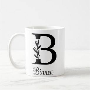 Floral Botanical Monogram Custom Text Elegant Coffee Mug