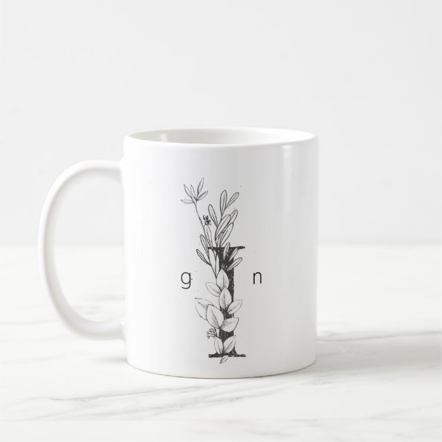 Floral Botanical Monogram | Custom Text Elegant Coffee Mug (Left)