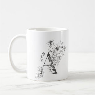 Floral Botanical Monogram   Custom Text Elegant Coffee Mug