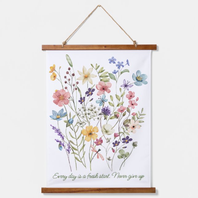 Floral, botanical motivational hanging tapestry (Front)