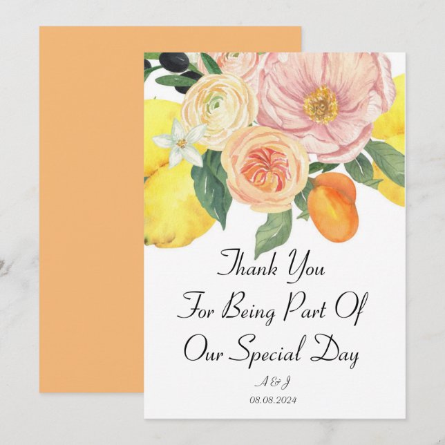 Floral Botanical orange Invitation (Front/Back)
