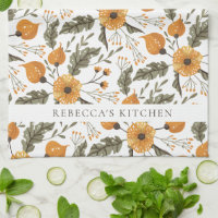 Floral Botanical Pattern White Golden Custom Name