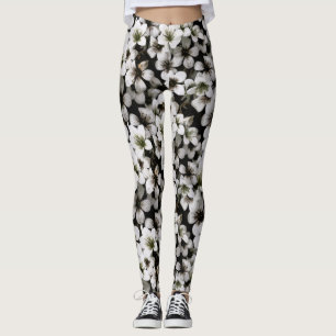 Floral Botanical Photo White Flowers Leggings