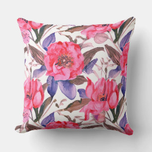 Floral botanical pink and purple pattern cushion