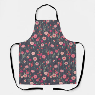 Floral Botanical Pink Black Apron
