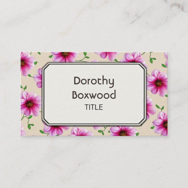 Floral Botanical Pink Garden Flower Customisable Business Card (Front)