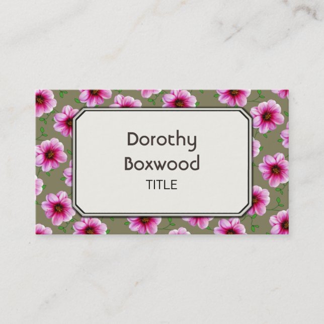 Floral Botanical Pink Garden Flower Customisable Business Card (Front)