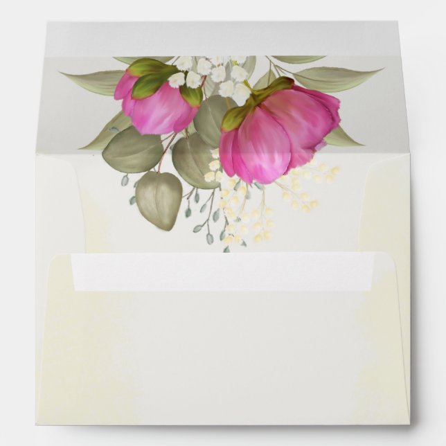 Floral Botanical Pink Peonies Ivory Watercolor Envelope (Back (Bottom))
