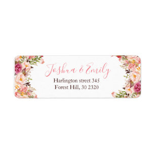 Floral Botanical Pink Peony Wedding return label