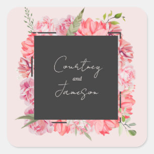 Floral Botanical Pink Wedding Square Sticker