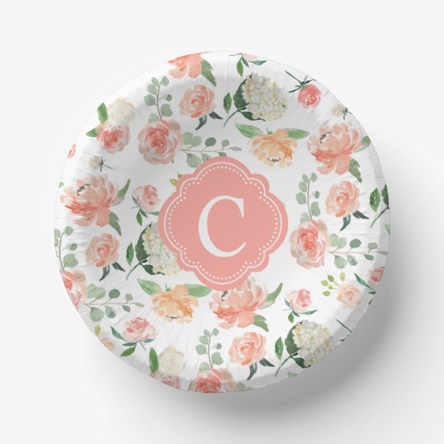 Floral Botanical Print with Your Monogram Paper Plate (Front)