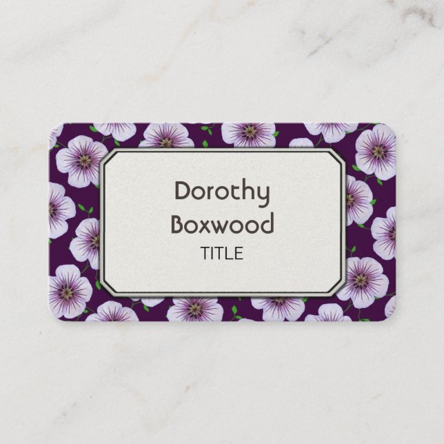 Floral Botanical Purple Garden Flower Customisable Business Card (Front)