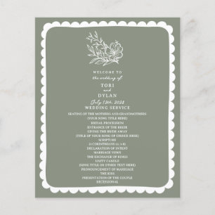 Floral Botanical Sage Green Scalloped Wedding