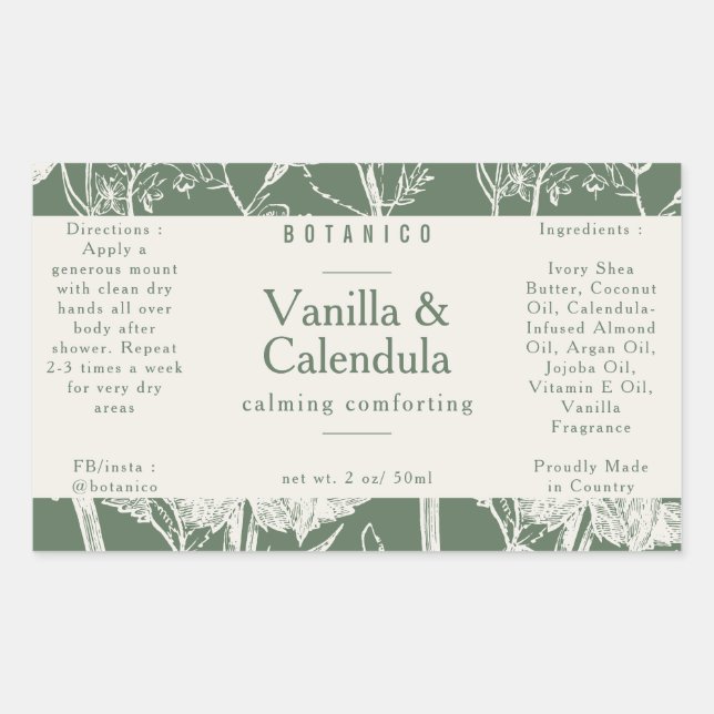  Floral Botanical Sage Green Soap Serum Product Rectangular Sticker (Front)